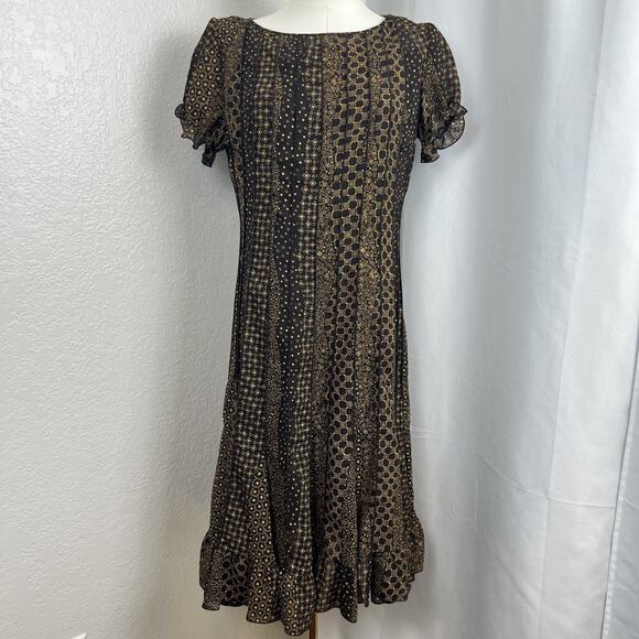 Sandra Darren Dresses & Skirts - VTG Indie Dress Womens 8 Brown Geometric Cottagecore Boho Retro 70s Style